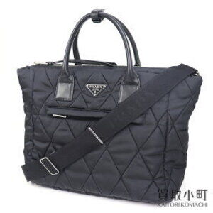 PRADA Tessuto Bomber Tote Bag Quilted Black Shoulder Handbag